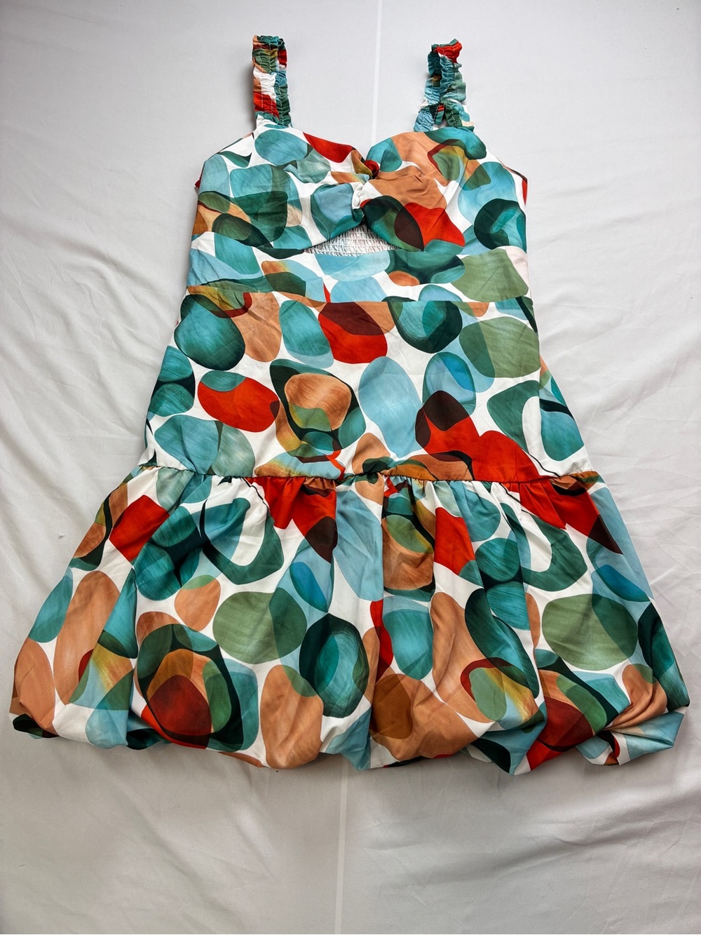 Dukakii Bubble-Hem Sundress with Cutouts & Abstract Circle Print Sz XL